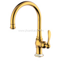 Copper Single Hole Kitchen Sink Faucet Gold